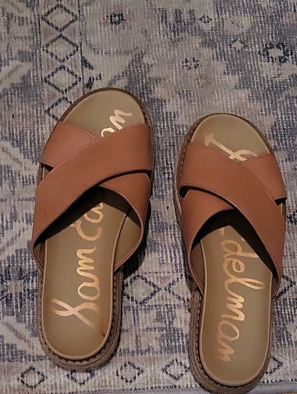 NWOT, Sam Edelman Tan Crisscross Slide Platform Sandals